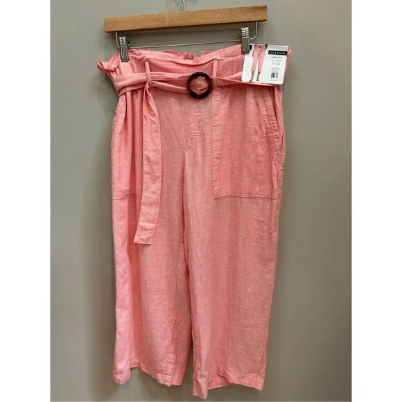 Zac & Rachel NWT L peach linen (55) blend loose fit elastic waist Capri - Picture 1 of 7